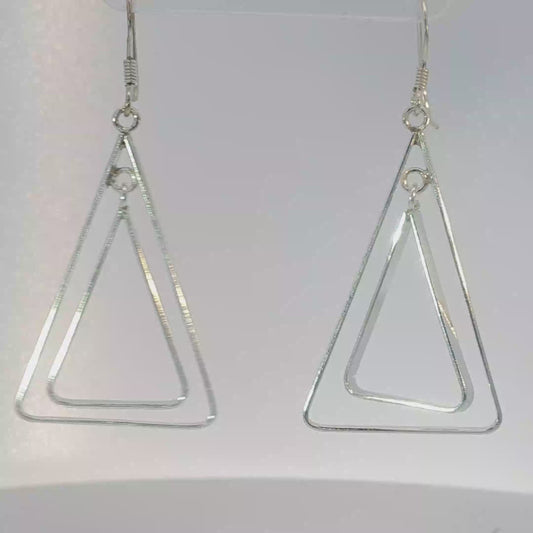 Modern Silver Double Triangle Dangle Earrings
