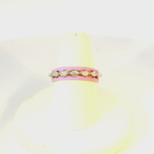 Pink Enemal & Marquise Diamond Ring