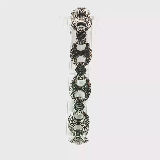 Vintage-Style Engraved Sterling Silver Chain Bracelet