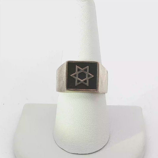 Silver Onyx Star of David Signet