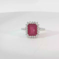 Load and play video in Gallery viewer, White Gold Red Ruby Cocktail Ring with Diamond Halo
