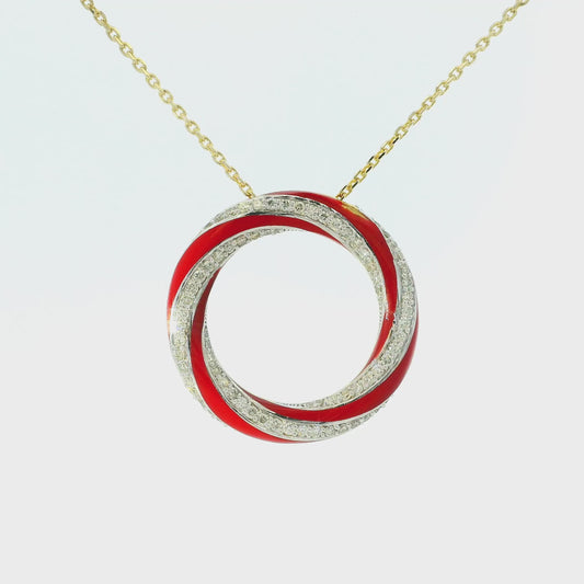 Red Enamel & Diamond Necklace with Pendant