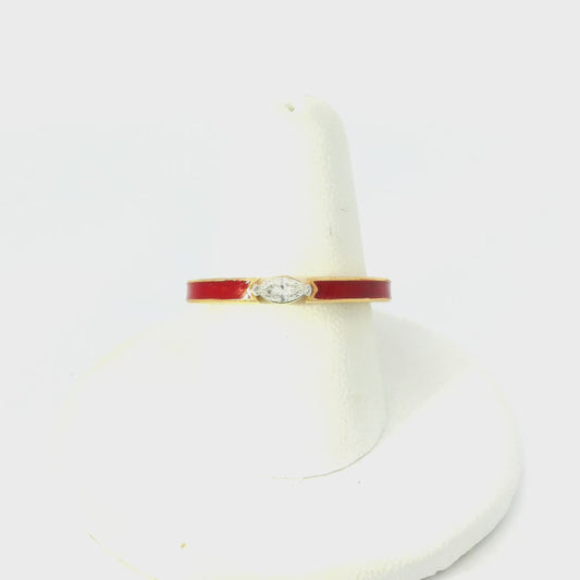 Red Enamel & Marquise Diamond Ring