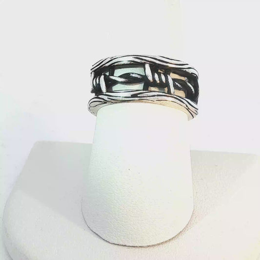 Antiqued Silver Barbed Wire Motif Band Ring