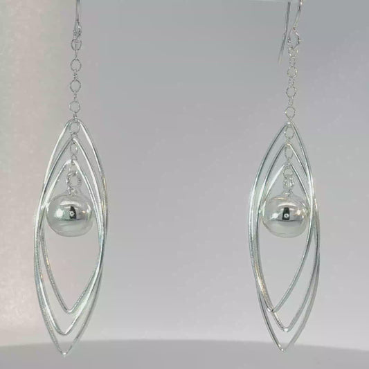 Sterling Silver Triple Oval Dangle Earrings with Spherical Accent