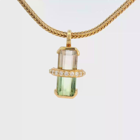 Yellow Gold Charm Pendant with Step-Cut Watermelon Tourmaline