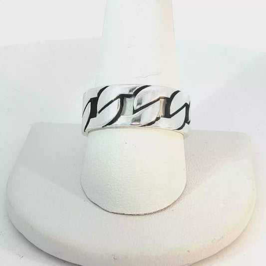 Silver Curb Chain Motif Band Ring
