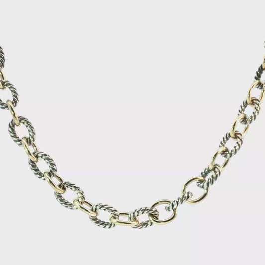 David Yurman Silver & Yellow Gold Interwoven Link Necklace