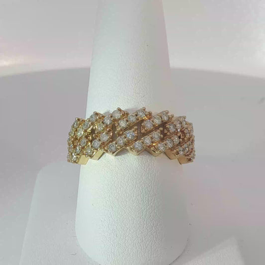 Yellow Gold CubanLink Ring with Round Diamonds