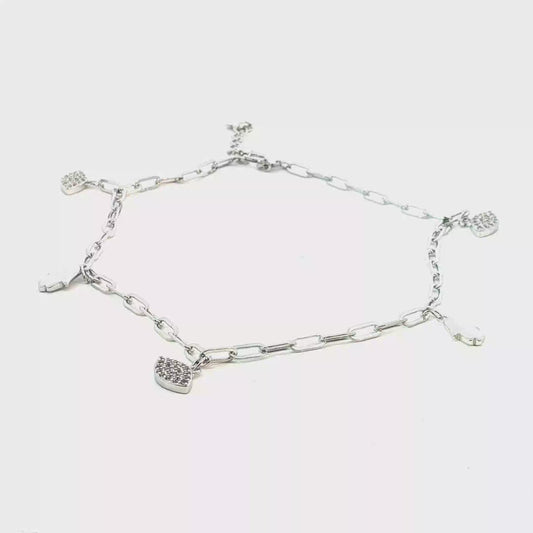 Elegant Silver Chain Anklet with Round Brilliant Diamonds
