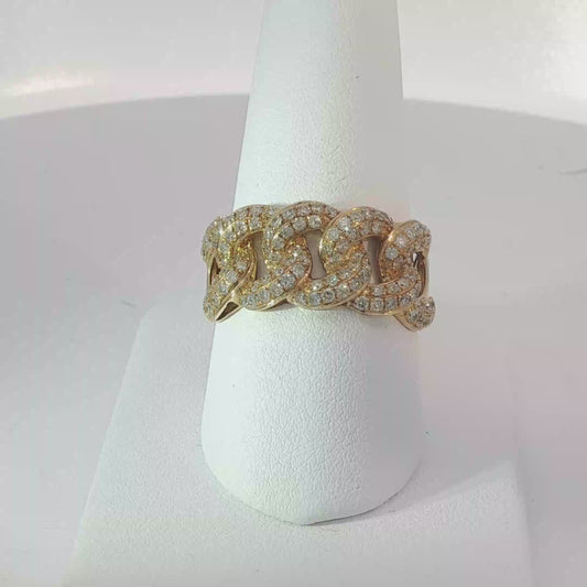 Yellow Gold CurbLink Ring Adorned with Diamonds