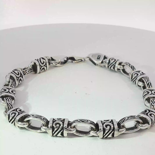 Sterling Silver Chain Bracelet with Engraved Details