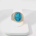 Load and play video in Gallery viewer, Sterling Silver Signet Ring with Oval Turquoise Cabochon
