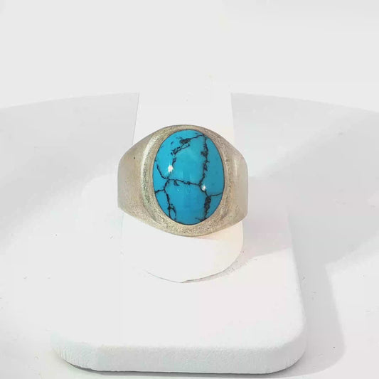 Sterling Silver Signet Ring with Oval Turquoise Cabochon