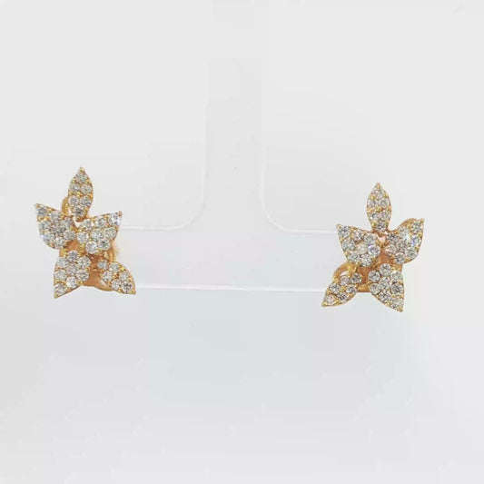 Yellow Gold Floral Diamond Stud Earrings