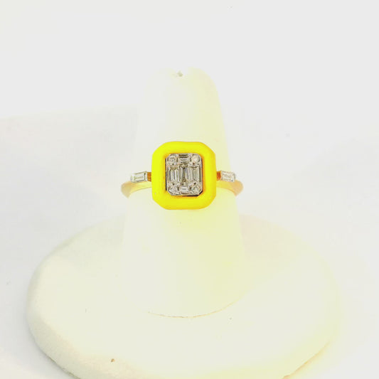Vibrant Yellow Enamel & Diamond Ring