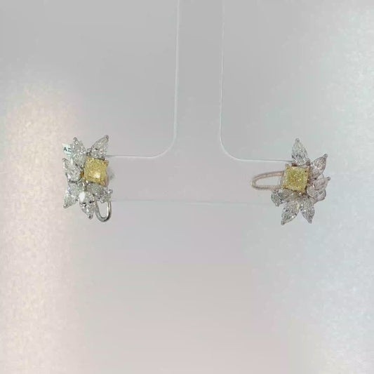 Fancy Intense Yellow Diamond Cluster Earrings in White Gold