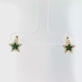 Load and play video in Gallery viewer, Yellow Gold Hoop Earrings with Star Shaped Malachite

