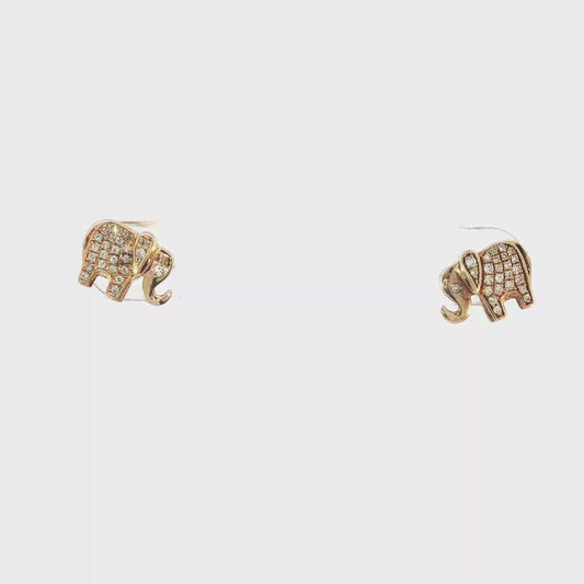 Elephant Stud Earrings with Round Brilliant Cut Diamonds