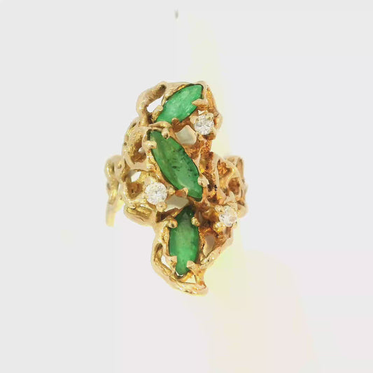 Gold Cocktail Ring with Marquise Emeralds
