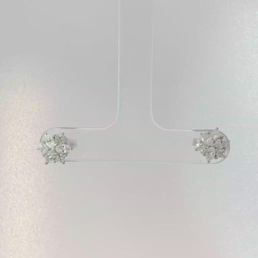 Diamond Floral Cluster Earrings White