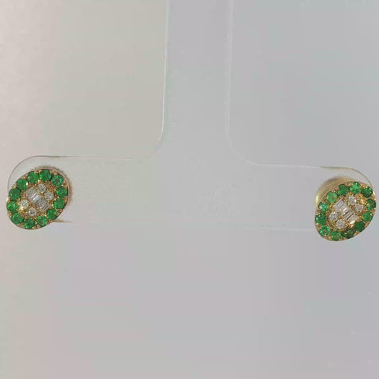 Classic Yellow Gold Stud Earrings with Oval Emeralds