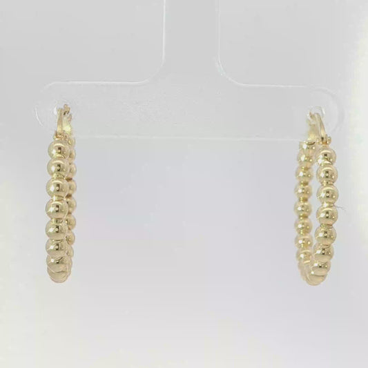 Beaded Yellow Gold Hoop Earrings