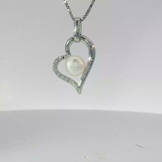 Silver Pearl Heart Pendant Necklace