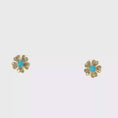 Load and play video in Gallery viewer, Yellow Gold Stud Earrings with Round Turquoise Cabochons
