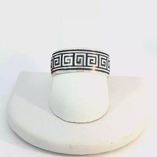 Silver Greek Key Pattern Band Ring