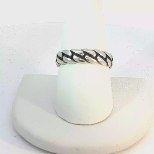 Silver Curb Chain Link Band Ring