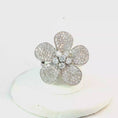 Load and play video in Gallery viewer, White Gold Flower Cocktail Ring with Pave Diamonds
